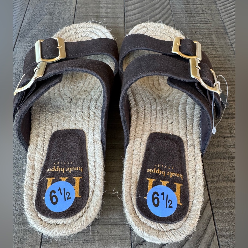 Haute Hippie Dark Brown Suede Buckle Slide Sandals Women’s Size 6.5 (NWOT) - Picture 4 of 12